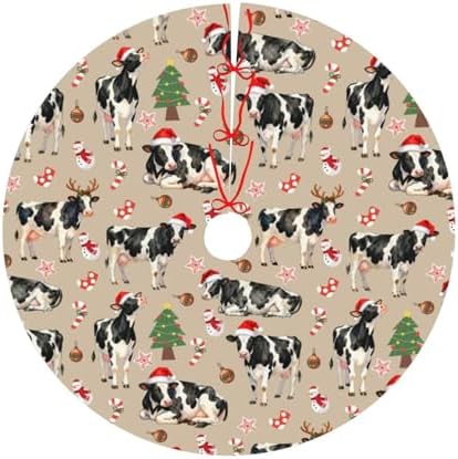Cow Christmas Tree Skirts with Tassel Xmas Tree Skirt for Home Holiday Indoor Outdoor Seasonal Decors 30" - Image 2