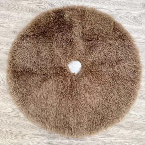 48 Inch Christmas Tree Skirt - Fluffy Faux Fur Light Brown Tree Skirt, Toka Colored Plush Xmas Holiday Decor for Parties, Small Round Tree Skirt - Image 4