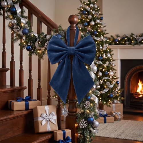 Janinka Navy Blue Christmas Tree Topper Bow 22" Big,Velvet - Image 5