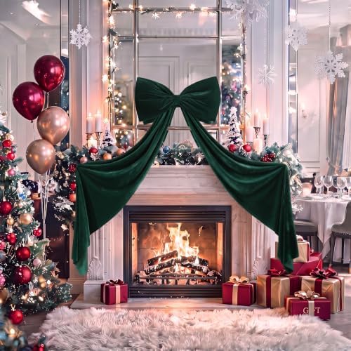 Knitgrip Extra Large Velvet Christmas Tree Topper Bow, Green, 71 Inch - Image 5