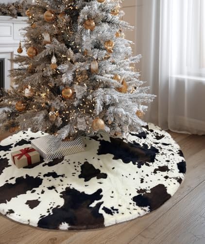 36 Inch Cow Faux Fur Christmas Tree Skirt Holiday Decor for Xmas Tree, Festive Party, Home Decorations - Image 2
