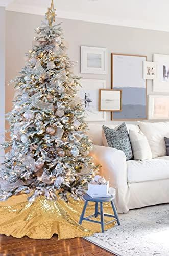 Gold Christmas Tree Skirt 36 inch Small Tree Skirt 4ft Sequin Tree Skirt for Gold Christmas Decorations - Image 5