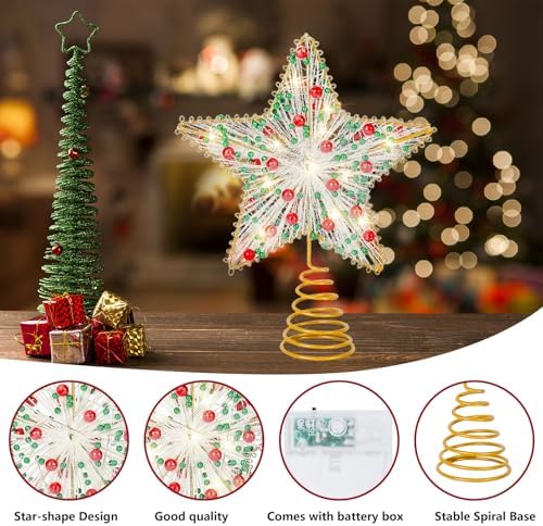 Whaline Christmas Star Tree Topper Gold 3D Star Tree Top with LED Lights Battery Powered Treetop Ornament for Xmas Winter Party Favor Indoor Outdoor Decor - Image 3