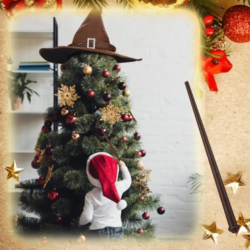 2 Pcs Magical Wizard Hat Christmas Tree Topper Light up Magical Wizard Wand - Image 6