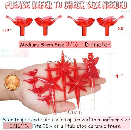 117Pcs Ceramic Christmas Tree Red Cardinal Bird Replacement Lights Bulbs and 1 Angel/3Stars Topper Ornament for Ceramic Tree D??cor - Medium Plastic Pegs. - Image 2