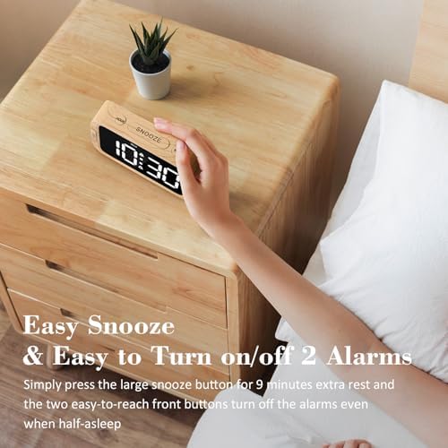 Odokee Digital Dual Alarm Clock for Bedroom with 0-100% Dimmable Display | Easy Alarm Clock with Weekday/Weekend Mode - Loud Alarm for Heavy Sleepers with 5 Sounds Adjustable Volume - Wood Grain - Image 6