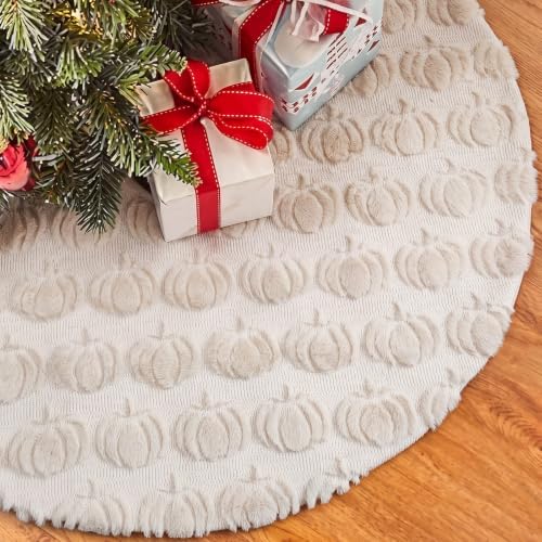 Thenshop Fall Tree Skirt 36 Inch Beige Plush with 3D Pumpkins by Thenshop