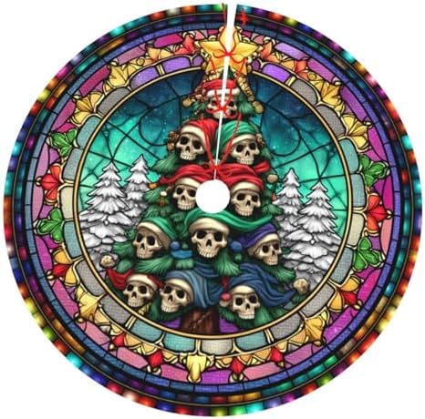Christmas Skull Traditional Christmas Tree Skirt Holiday Party Xmas Tree Skirt Mat Christmas Ornaments Decoration 36 Inch by Yealedee