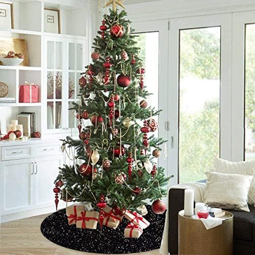 FUHSY 36 Inches Sequin Velvet Christmas Tree Mat Black Glitter Embroidered and Sequined Tree Decorative Skirts Sparkly Personalized Tree Skirts for Christmas Halloween Tree Skirt for Holiday Party - Image 5