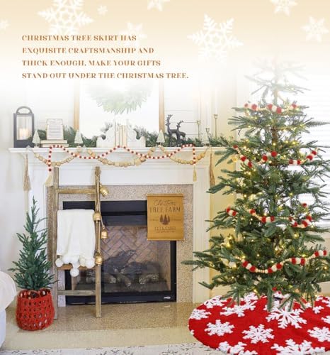 Small Tree Skirt Red Christmas Tree Skirt 24 inch Faux Fur Snowflakes Round Xmas Tree Skirt for Indoor Outdoor Party Christmas Tree Decorations - Image 7