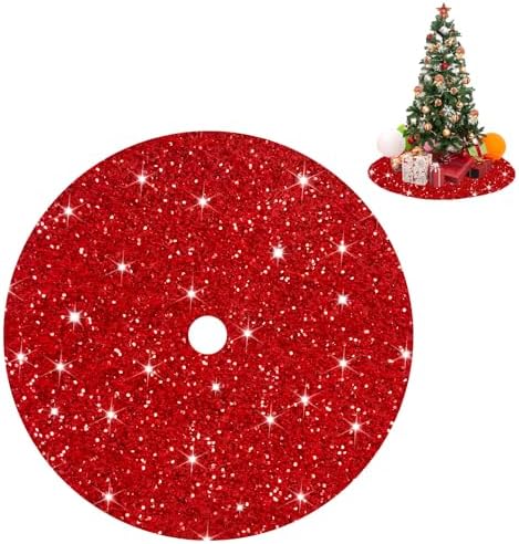 FUHSY Red Tree Skirts Christmas Sequined Tree Decorations 36 Inches Diameter Velvet Fabric Glitter Embroidered and Sequined Tree Cover Skirts Soft Shimmer Tree Mat for All Occasions by FUHSY