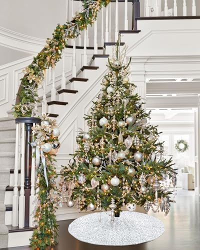 Silver White Sequin Tree Skirt 36 Inch Mini Tree Skirt Glitter Christmas Tree Skirt for 6ft Xmas Home Holiday Party Decoration - Image 2