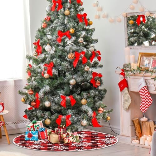 Snowflakes Checkered Plaid Christmas Tree Skirt Small Xmas Tree Skirts Decorations 36 in Burlap Tree Mat Cover for 4 ft Trees Holiday Party - Image 6