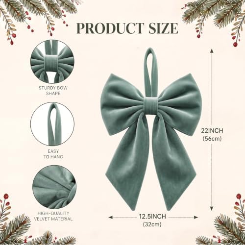 Janinka Sage Green Christmas Tree Topper Bow 22" Big,Velvet - Image 3