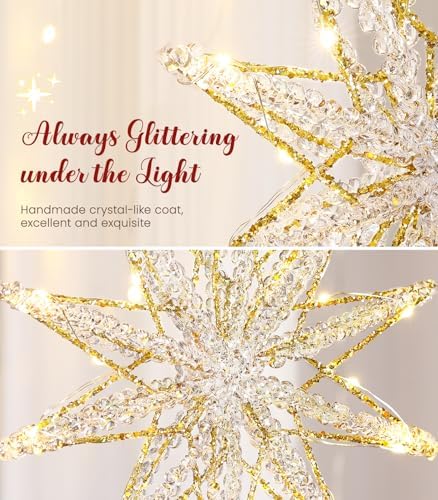 Luxspire Christmas Tree Topper, Lighted Star Tree Topper with USB Remote Control, 10" Clear Metal Decorations Lights,Light Up Xmas Stars Vintage Modern Ornaments for Home Party, Decagram Star-Gold - Image 3