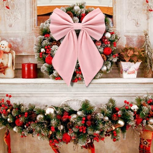 Janinka Pink Christmas Tree Topper Bow 22" Big,Velvet - Image 4
