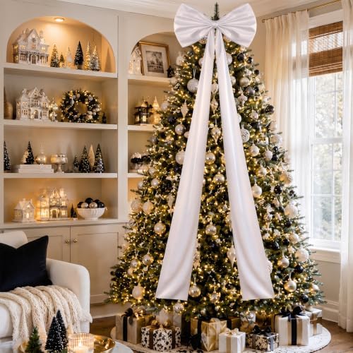 Daifunli 24 x 79 Inches Giant Satin Bow Christmas Tree Topper,White - Image 4