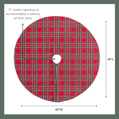 Threadmade Stowe Tartan Plaid Tree Skirt, Red - 48" W x 48" L - Image 3