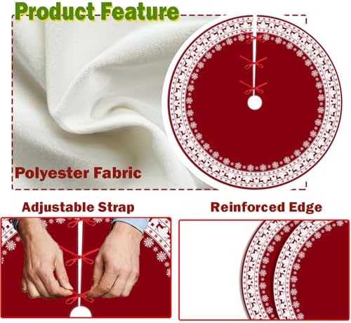 Christmas Tree Skirt, Red Tree Skirts 48 Inch with Snowflake Reindeer Rustic Farmhouse Xmas Tree Skirt Christmas Decorations for Holiday Party Decor - Image 3
