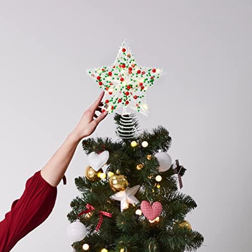 Whaline Christmas Star Tree Topper 8.3 Inch Red Green Berries Dotted 3D Star Treetop LED Lighted Battery Powered Unique Design Xmas Tree Ornament for Christmas Party Indoor Outdoor Home Decoration - Image 5