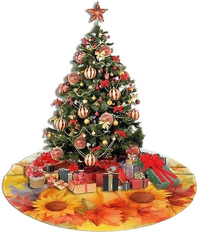 Fall Sunflowers Pumpkins Tree Skirts Xmas Ornaments, Butterflies Tree Mat for Christmas Party Holiday All Occasions 48" - Image 4
