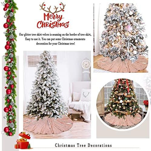 Tree Skirt 48 Inch Sequin Rose Gold Tree Skirt Christmas Decorations - Image 6