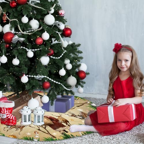Christmas Tree Skirt, 48 Inch Vintage Santa Deer Xmas Tree Mat - Image 6
