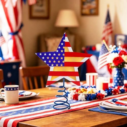 Fangoo 9.8 Inch 4th of July Patriotic Star Tree Topper with LED Lights Memorial Day USA 250th Anniversary Red White and Blue Christmas Tree Toppers for Independence Day Home Office Party Decor - Image 5