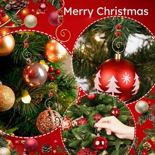20 Pcs Ornament Hooks Hangers Christmas Decorative Hanging Gold Stainless Wire with Red Acrylic Crystal Jeweled for Crafts Xmas Tree Decoration - Image 3