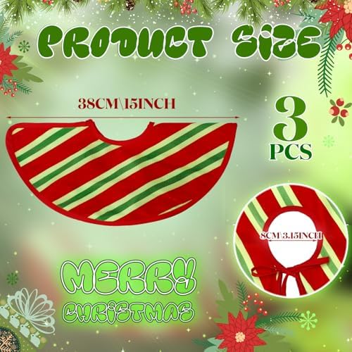 Civaner 3 Pack 15 Inches Red and Green Mini Christmas Tree Skirts Velvet Stripes Trimmed Tree Skirt with Red Green White Polka Dots Design for Christmas Holiday Party Indoor Outdoor Home Decoration - Image 2