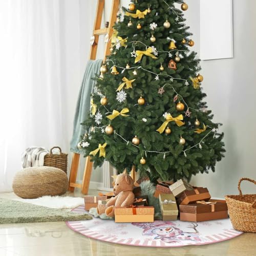 Christmas Tree Skirt 48 Inch Pink Snowman Decorations for Christmas Tree - Image 5