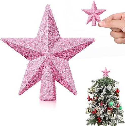 Hanaive Christmas Tree Topper Mini Star Small,Pink,2.36 Inch,Glitter by Hanaive