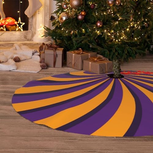 Halloween Purple Yellow Stripes 30 36 48 Inch Christmas Tree Skirt Carpet Mat Funny Party Decor Supplies for Xmas Halloween Decorations Occasion - Image 6
