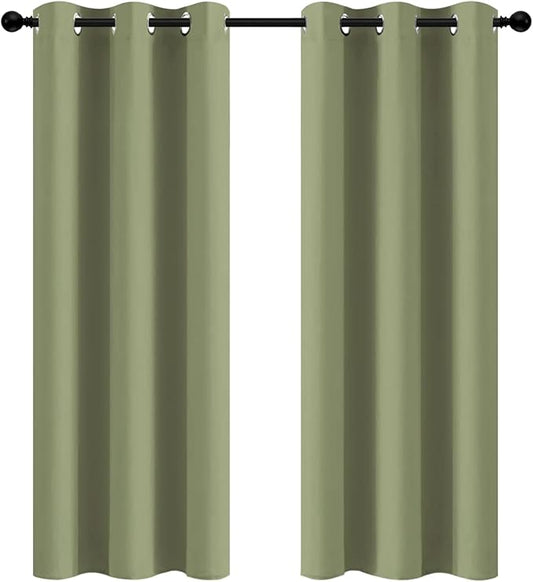 Yakamok Room Darkening Blackout Curtains for Bedroom,Thermal Insulated Grommet Top Light Blocking Window Drapes for Living Room,42W x 72L,Sage Green,2 Panels