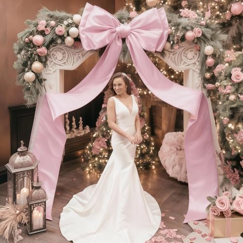 75x19Inch Big Pink Bow Decor Christmas Tree Topper Decor Giant Xmas Tree Toppers Decor Coquette Room Large Bows for Wall Wreath Birthday Party Baby Shower Supplies (Internal Stability Layer) - Image 3