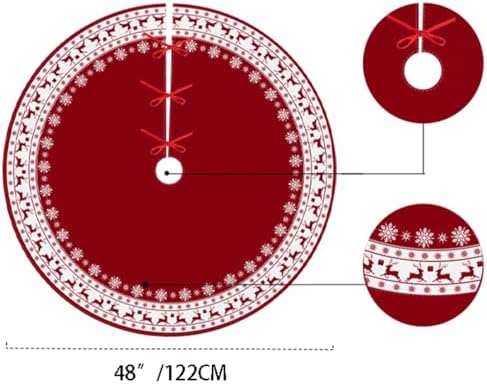 Christmas Tree Skirt, Red Tree Skirts 48 Inch with Snowflake Reindeer Rustic Farmhouse Xmas Tree Skirt Christmas Decorations for Holiday Party Decor - Image 2