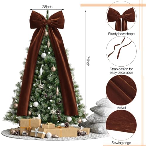 Knitgrip Extra Large Velvet Christmas Tree Topper Bow, Brown, 71 Inch - Image 2