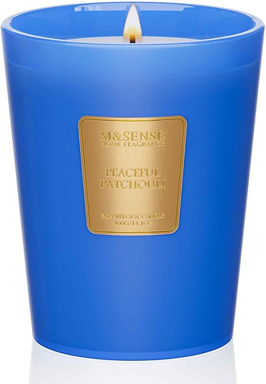 M&SENSE Peaceful Patchouli Soy Candle, 14.1oz 60H Long Lasting, Aromatherapy Candle for Meditation Stress Relief Winter Festival Housewarming Gifts