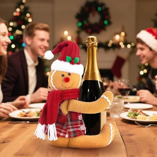 Gingerbread Tree Topper, Cute Plush Stuffed Gingerbread Hugger Decor GingerbreadS Christmas Decorations for Christmas Tree Curtain Wine Bottle Holiday Home Decor - Image 5