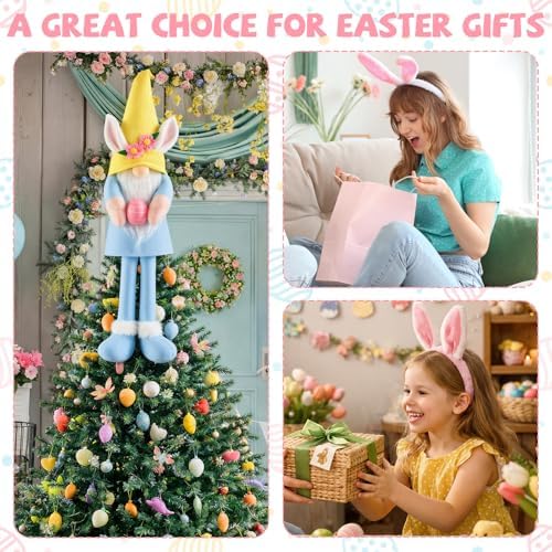 Soulchen 21 Inch Large Easter Bunny Tree Topper Decoration Plush Gnomes with Bunny Ears & Hugged Egg Cute Spring Tree Ornaments for Basket Stuffers Easter Home Decor Party Supplies - Image 6