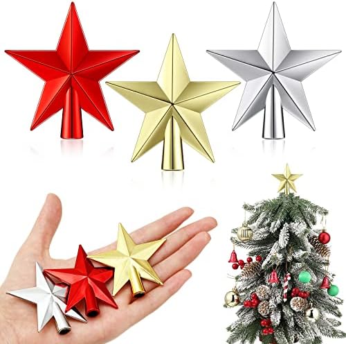 Hanaive 3 Pcs Mini Christmas Tree Topper Small Star Christmas Treetop Ornaments for Mini Tree Holiday Decorative Star for Xmas Home Decor(Multicolor,2.36 Inch) by Hanaive