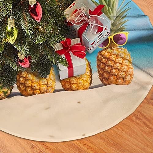 Christmas Tree Skirt, Funny Tropical Summer Beach Pineapples Xmas Large Tree Mat, New Year Festive Holiday Party Decorations 36" inches - Image 5