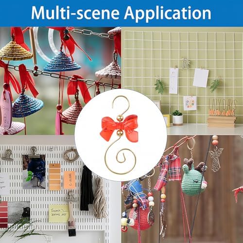 INCREWAY 30 Pcs Red Bow Ornament Hook Christmas Ornament Hook S-Shaped Hanger Crystal Jeweled Swirl for Crafts Xmas Decoration (Golden) - Image 7
