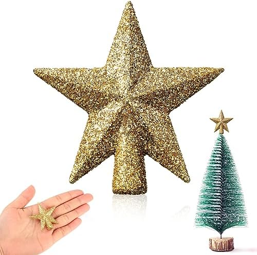 Hanaive Christmas Tree Topper Mini Star Small,Gold,1.77 Inch,Glitter by Hanaive