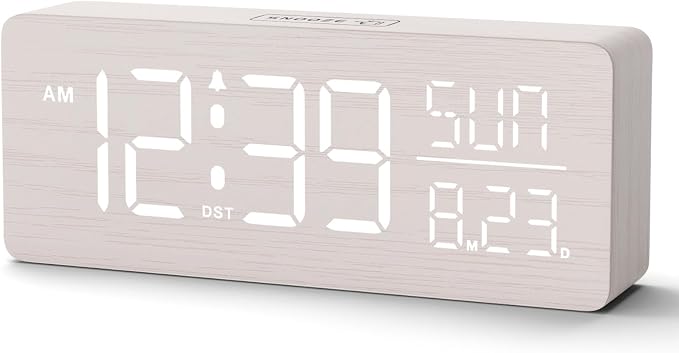 Peakeep Wooden Digital Alarm Clock Large Display, Textured Decoration by PEAKEEP