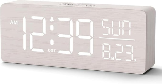 Peakeep Wooden Digital Alarm Clock Large Display, Textured Decoration by PEAKEEP