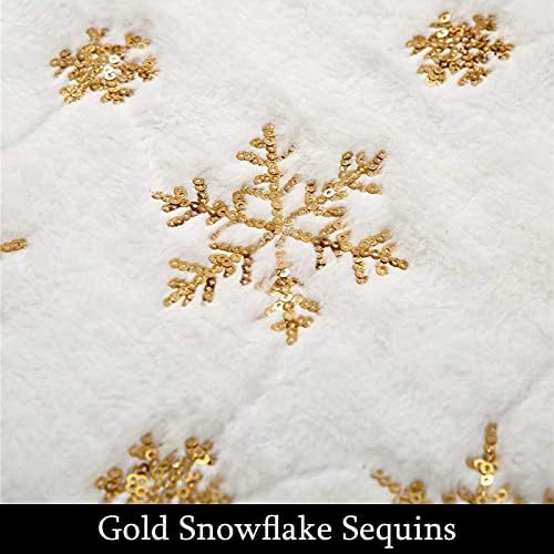Christmas Tree Skirt, 11 inch Mini White Snowflake Xmas Tree Skirt, Double Layer Faux Snowy Fur with Gold Sequins Skirts Used for Table Top, Birch Table Tree Lights, Christmas Party - Image 4