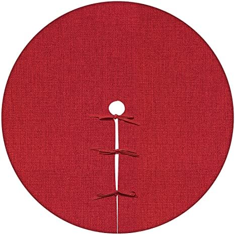 yuboo 48 Inch Red Burlap Tree Skirt, Rustic Linen Farmhouse Tree Mat for 7FT Christmas Tree, Plain Decor for Birthday, Wedding Party, Mother's Day, Indoor Outdoor Holiday Ornaments - Image 2