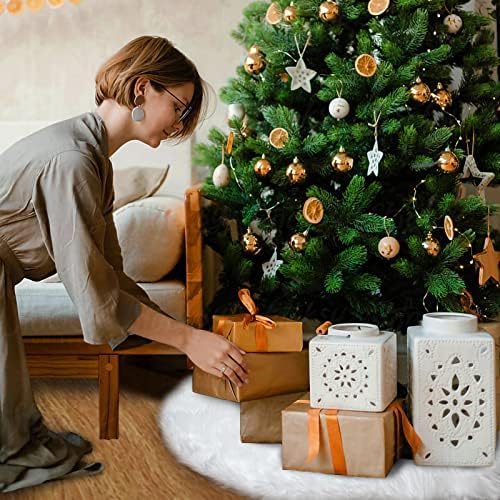 Nackiy White Christmas Tree Skirt, Faux Fur Plush Holiday Decor, 30 Inch - Image 6