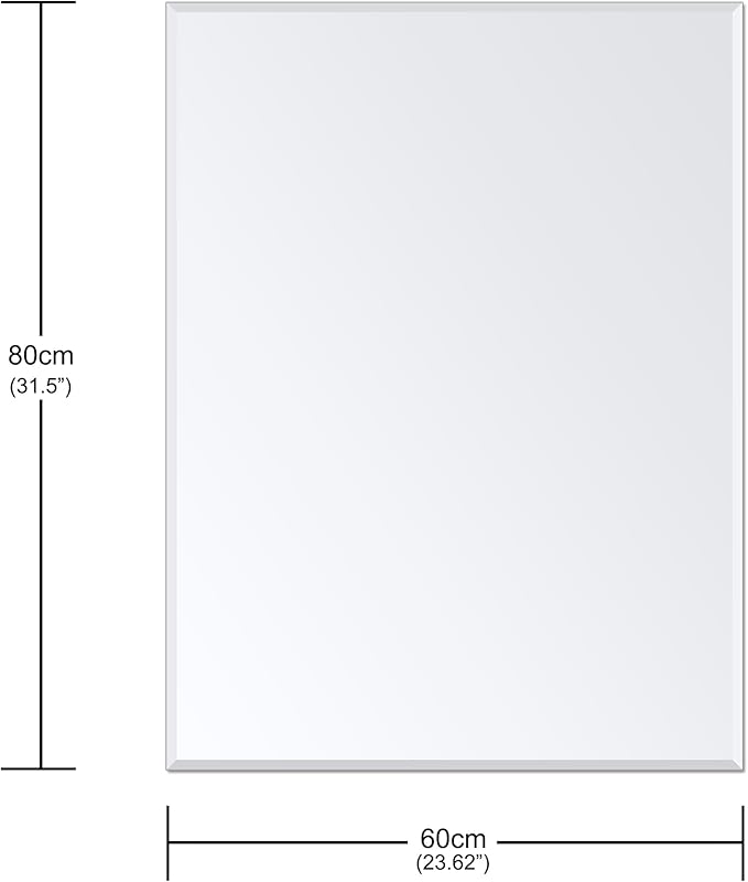 Frameless Bathroom Mirror for Wall, Rectangle Beveled Edge Mirror for Over Sink, Tempered Glass, Shatterproof, Hangs Horizontally or Vertically for Living Room, Entryway, Restroom, 32" x 24"